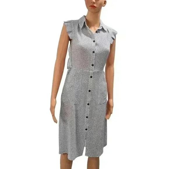 Button-Down Floral Midi Dress with Ruffle Sleeves - Picture 2 of 12